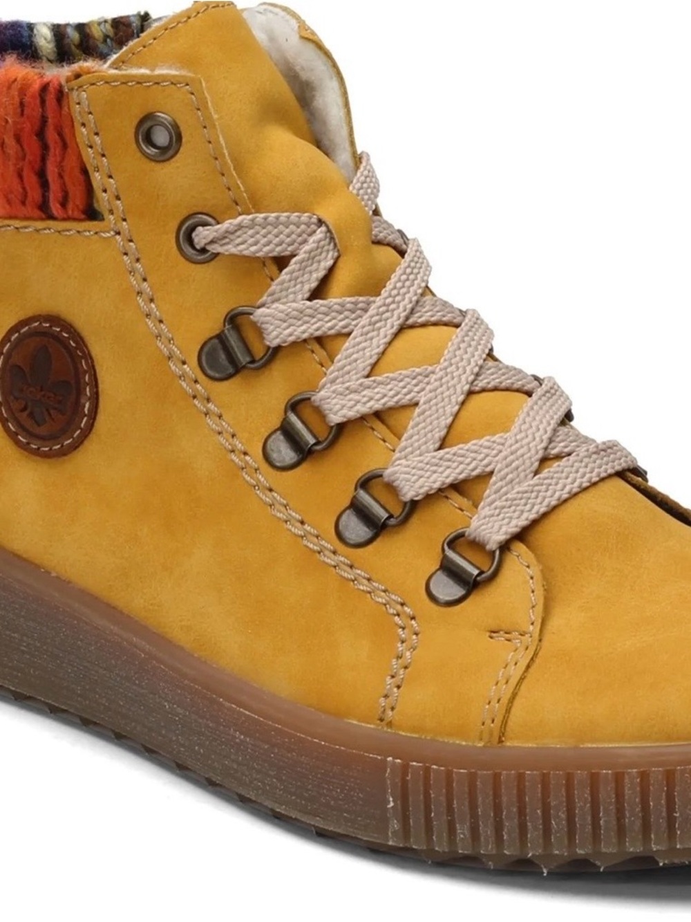 Rieker women’s boots mustard yellow faux leather upper lace up zip closure s. 10